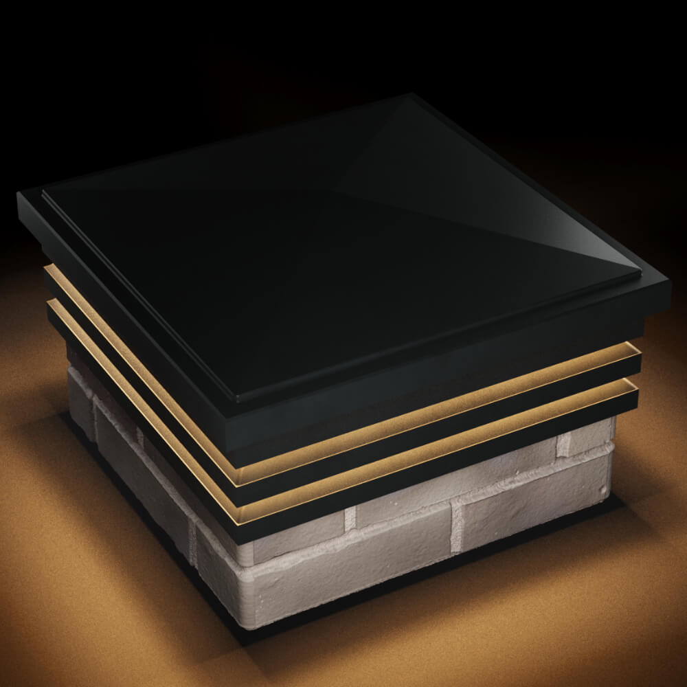 Колпак Zking Бона ХайТек Черный на столб 1.5х1.5 кирпича (385х385мм) с подсветкой в Чите фото