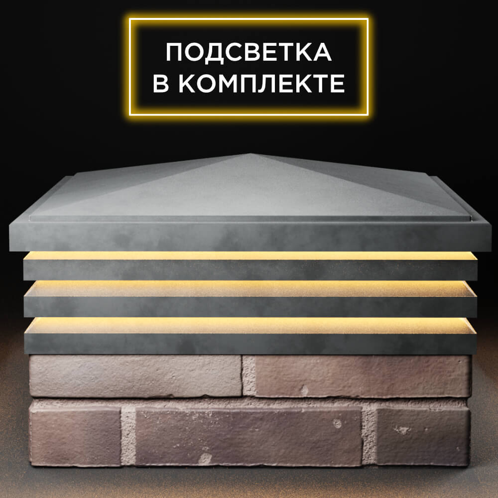 Колпак Zking Бона ХайТек Серый на столб 2х2 кирпича (513х513мм) с подсветкой Чита фото