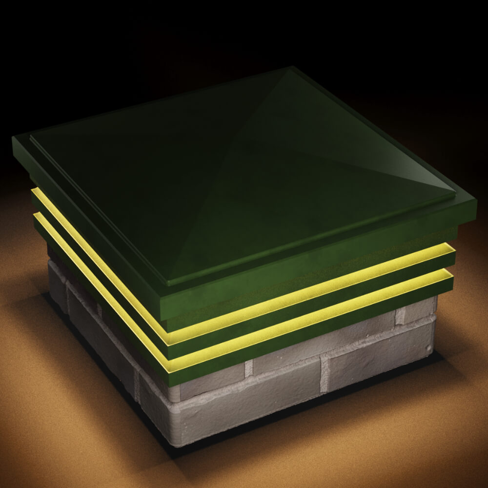 Колпак Zking Бона ХайТек Зеленый на столб 1.5х1.5 кирпича (385х385мм) с подсветкой в Чите фото