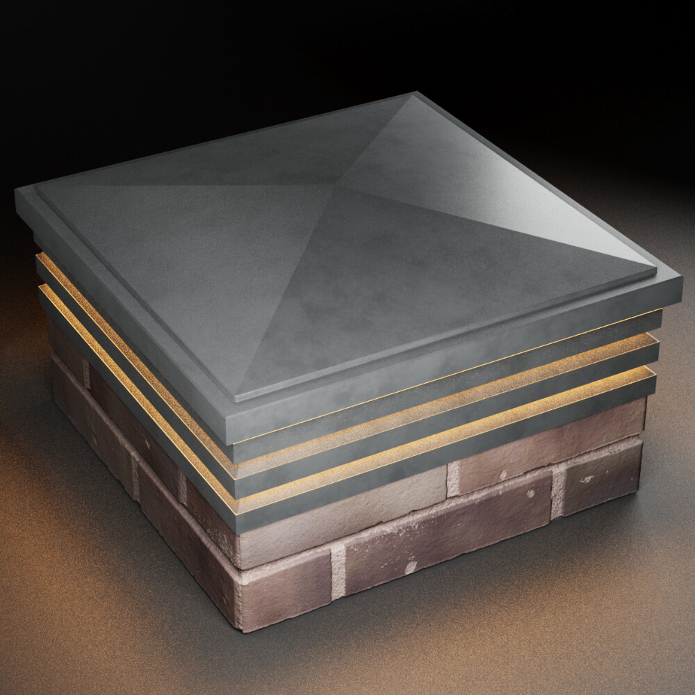 Колпак Zking Бона ХайТек Серый на столб 2х2 кирпича (513х513мм) с подсветкой в Чите фото