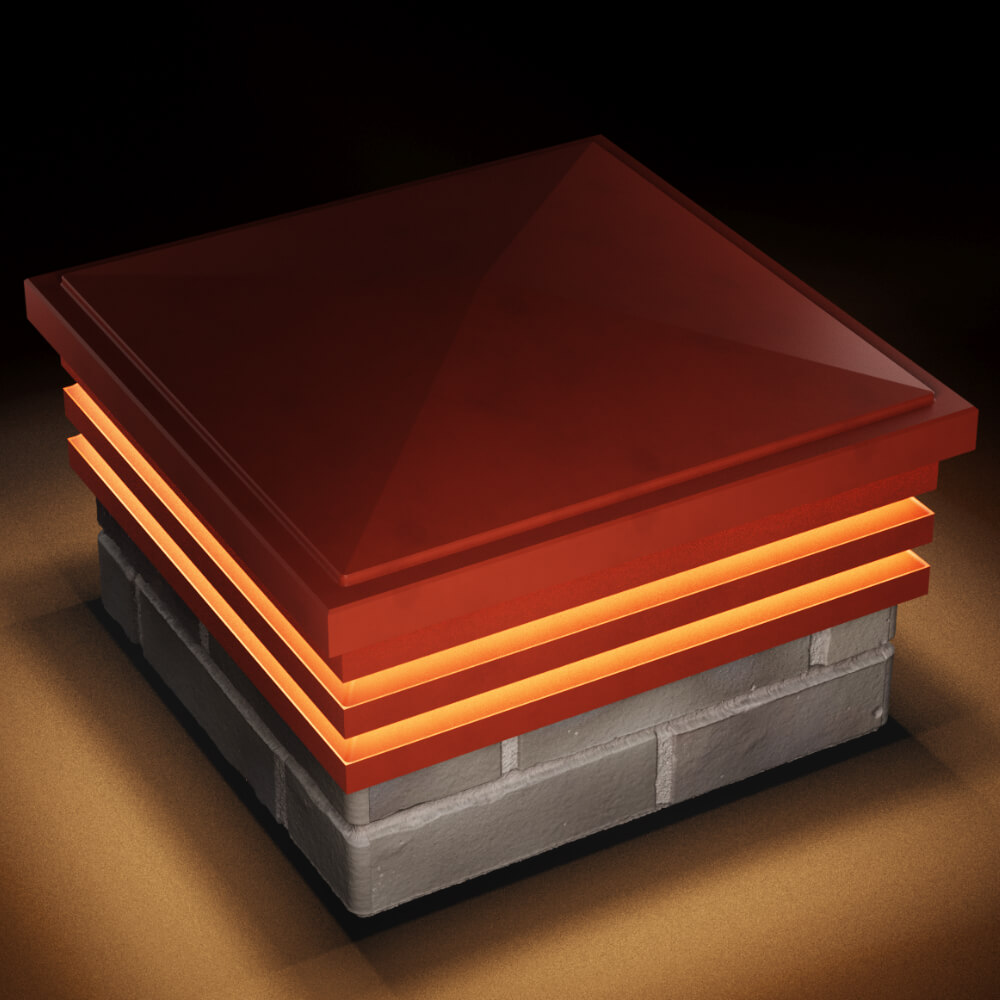 Колпак Zking Бона ХайТек Красный на столб 1.5х1.5 кирпича (385х385мм) с подсветкой в Чите фото