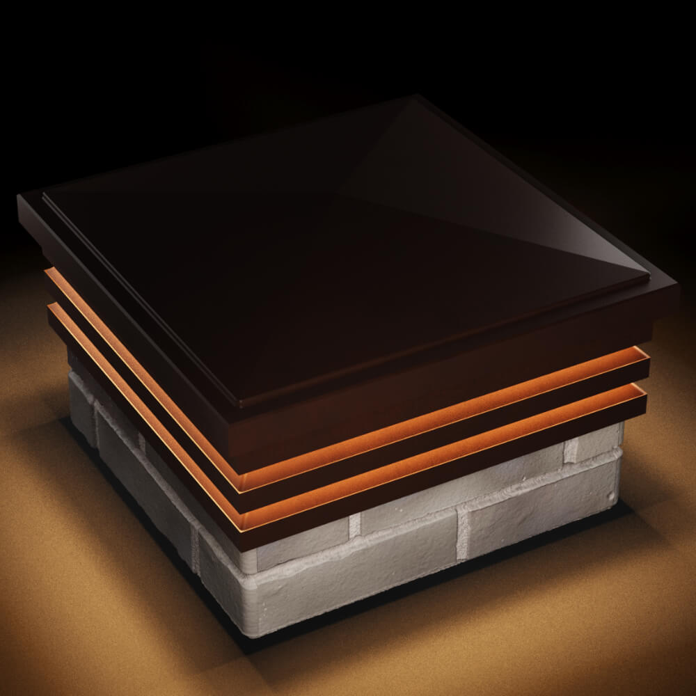 Колпак Zking Бона ХайТек Коричневый на столб 1.5х1.5 кирпича (385х385мм) с подсветкой в Чите фото