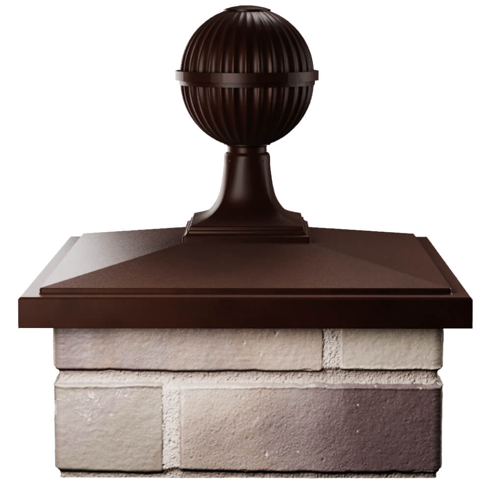 Колпак Zking БонаМоно Коричневый с шаром на столб 1.5х1.5 кирпича (385х385, 400х400мм) в сборе Чита фото