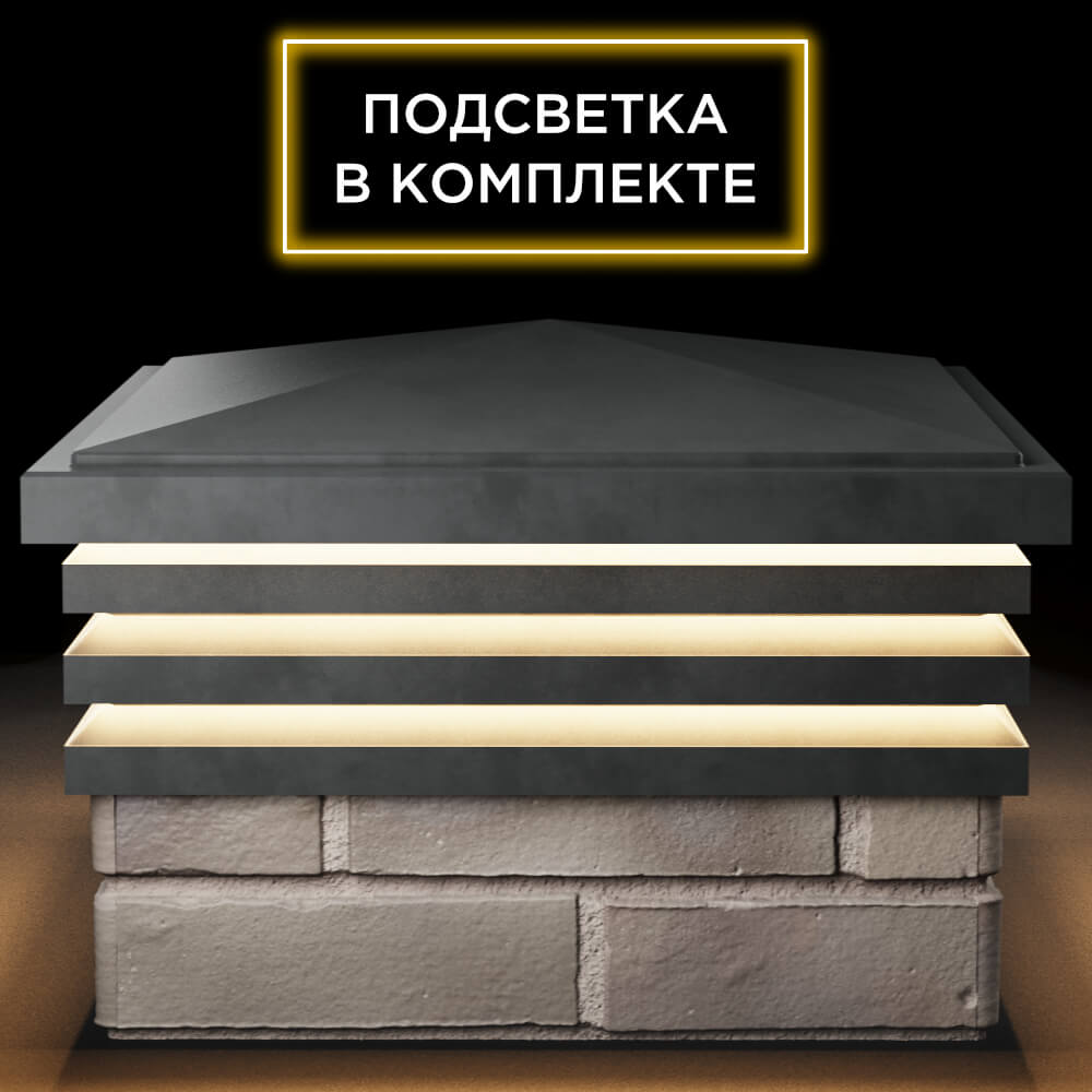 Колпак Zking Бона ХайТек Серый на столб 1.5х1.5 кирпича (385х385мм) с подсветкой Чита фото