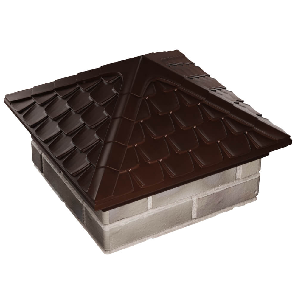 Колпак Zking Эльбрус Коричневый на столб 1.5х1.5 кирпича (385х385мм) в Чите фото