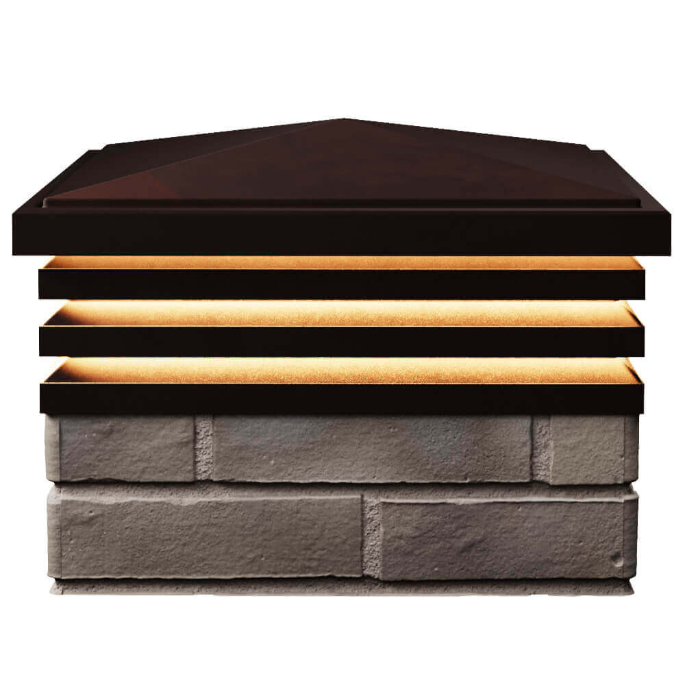 Колпак Zking Бона ХайТек Коричневый на столб 1.5х1.5 кирпича (385х385мм) с подсветкой в Чите фото